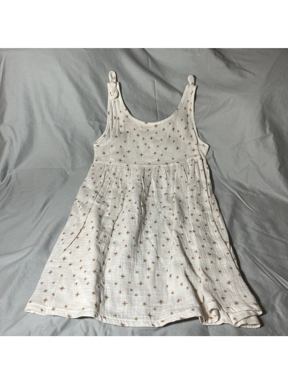 Rabbit + Bear Organic Girls Dress Beige With Gold Stars Sz 8